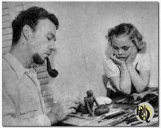 Howard with daughter Pamela showing her some modelling in clay (1947)