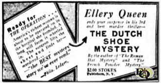 Advertentie uit "The New York Sun", 16 oktober 1931 voor Stokes' "The Dutch Shoe Mystery".