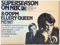 Superseizoen op NBC 8:00 PM Ellery Queen publiciteit.
