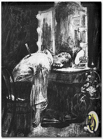 "Don Juan, de Grote Minnaar, zou nooit meer een vrouwenhart breken!" illustratie van Sanford Kossin ("Argosy" 5/62) voor "The Death of Don Juan".