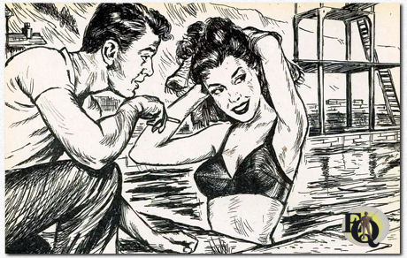 When "The Adventure of the Treasure Hunt" was published in the September 1952 issue of "Clubman" magazine it had this artwork. "It looked like an innocent party game -but it was contrived to lead Ellery Queen to the guilty person."