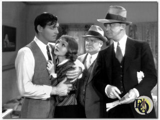 Clark Gable, Claudette Colbert, Joseph Crehan en James Burke in "It Happened One Night" (1934), geregisseerd door Frank Capra.