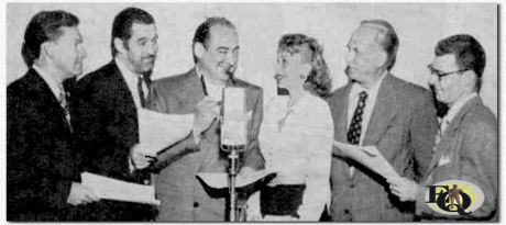 Here's the "Mr.President" cast for the ABC broadcast of the show Aug 14, 1949 which was also performed by the hospitalized vets at Sawtelle. Left to right, Ted Osborne, Ted De Corsia (!), Edward "Mr. President" Arnold, Bea Benaderet, Herb Butterfield and Irvin Lee.