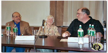Part of the second panel Lawrence Block, Dorothy Salisbury Davis, and moderator Mike Barr. Photo courtesy of Ted Hertel