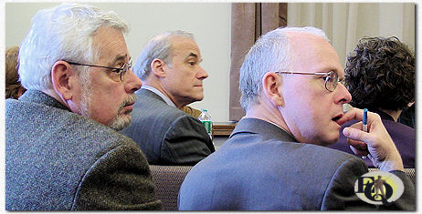 (L to R) Doug Greene, Richard Dannay and Marc Dolan listening intensely to a question from the public. Photo courtesy of Kurt Sercu.