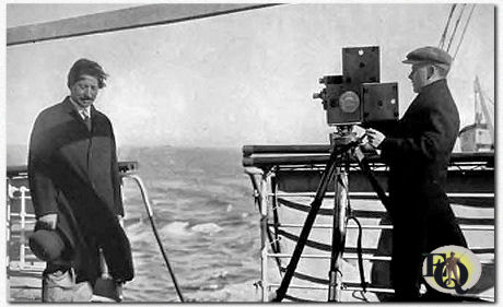  Dr. Frederick Cook posing for Cameraman Lawrence Darmour----this is believed to be taken on the Ford Peace Trip to Norway late 1915 early 1916.