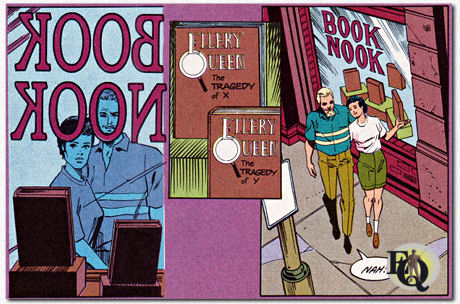 The Green Arrow een Mort Weisinger en George Papp DC Comic, met Oliver Queen als de verzonnen superheld, begon aan zijn verhaal in 1941. Men zegt dat de keuze voor de naam werd ingegeven door de naam van Ellery Queen. Hiervoor bestaan echter geen bewijzen. We vonden echter wel het bewijs dat 'The Green Arrow" schrijvers van het bestaan van Ellery op de hoogte zijn. In een ongetiteld verhaal uit juli 1990 (van Grell, Jurgens, Giordano) wandelen Ollie en Dinah door de stad terwijl ze de potentiële namen voor hun baby aan het bepraten zijn. Wanneer ze voor een boekenwinkel passeren valt hun oog op twee Ellery Queen boeken.