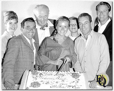 Irving Pincus with the cast of The Real McCoys (L-R) Lydia Reed, Tony Martinez, Walter Brennan, Kathleen Nolan, Michael Winkelman, Irving Pincus and Richard Crenna (ABC Photo Archives, Oct 1. 1960)