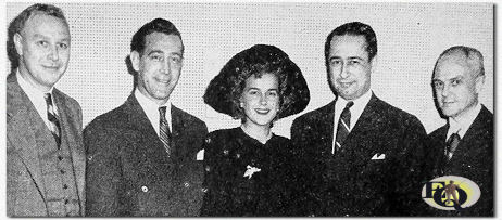 Shown (L to R) are Del Dunning, Ruthrauff & Ryan; L. Bernegger, Whitehall sales manager; Miss Gertrude Warner, who plays Nikki Porter on "Ellery Queen"; R. G. Rettig, Whitehall advertising manager; Watson Lee, CBS sales department.