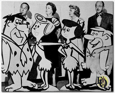 Alan Reed als Fred Flintstone, Jean Vander Pyl als Wilma Flintstone, Bea Benaderet als Betty Rubble en Mel Blanc als Barney Rubble.