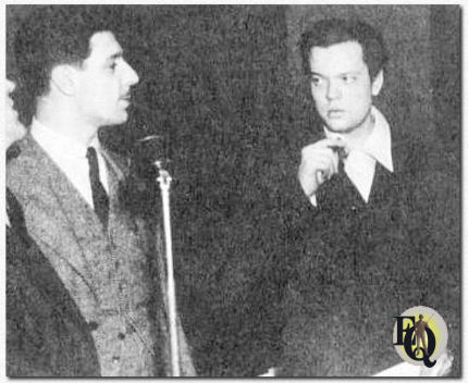 Behind the scenes at an early "Shadow" broadcast (L to R) Carl Frank, Ken Roberts and Orson Welles (1937).