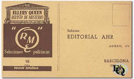 Ellery Queen Revista de Misterio, edicion Espanola - subscription card