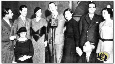 Cast of "Moonshine and Honeysuckle" Stanford, Ben Lackland (David), Theresa Whittler (Gypsy). Louis Mason (Clara), Ann Elstner (Cracker) Bradley Barker (Len Boyd and "Bones") and Sara Haden (Piney). Seated: Lulu Vollmer and Robert Strauss (1933).