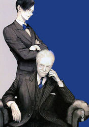 A Japanese modern vision of Ellery Queen and Richard Queen, from a Takenaka illustration for the Japanese edition of The French Powder Mystery