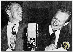 Bill Zuckert and Richard Widmark before the mike for an episode of "Cavalcade of America" (1948)